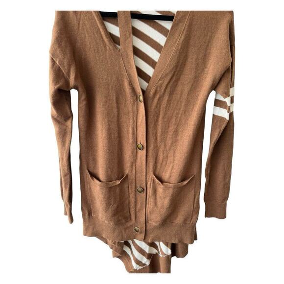 Monse Asymmetrical Cardigan Brown White Stripes Shoulder Cut Out Size Small - Picture 3 of 6